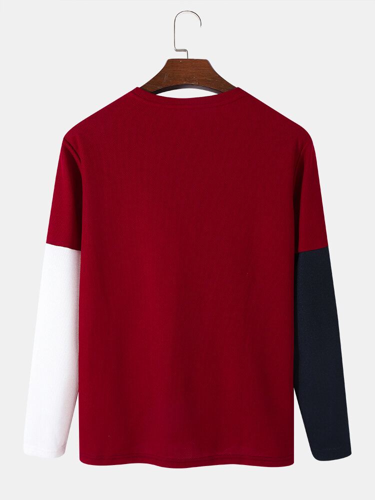 Miesten Crew Neck Patchwork Color Block Pitkähihainen T-paita