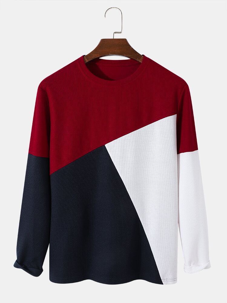 Miesten Crew Neck Patchwork Color Block Pitkähihainen T-paita