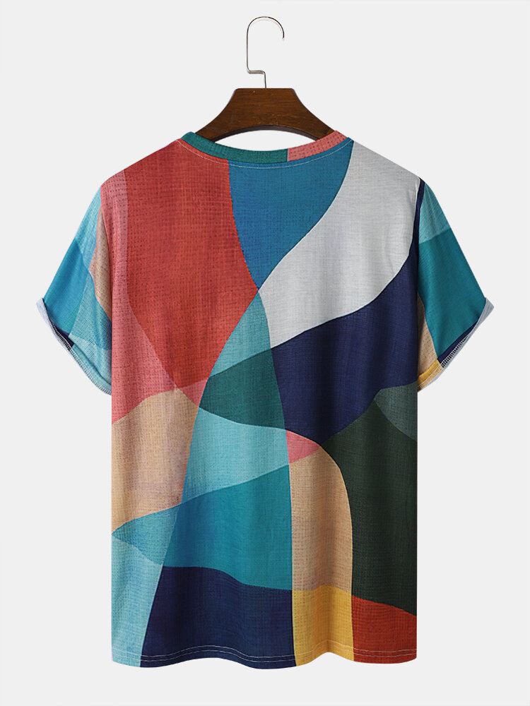 Miesten Geometric Colorblock Abstract Print Crew Neck Pehmeät Hengittävät T-paidat