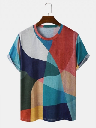 Miesten Geometric Colorblock Abstract Print Crew Neck Pehmeät Hengittävät T-paidat