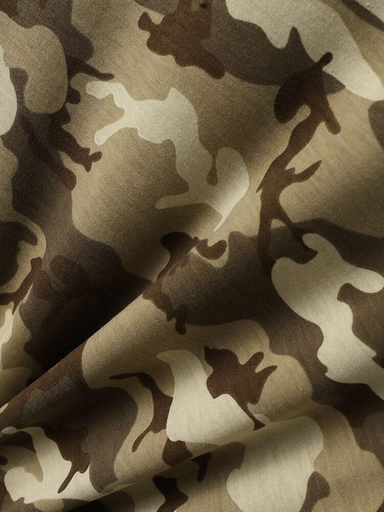 Miesten Gingham Camo Print Single Pocket Hem Cuff Ihoystävällinen Lyhythihainen T-paita