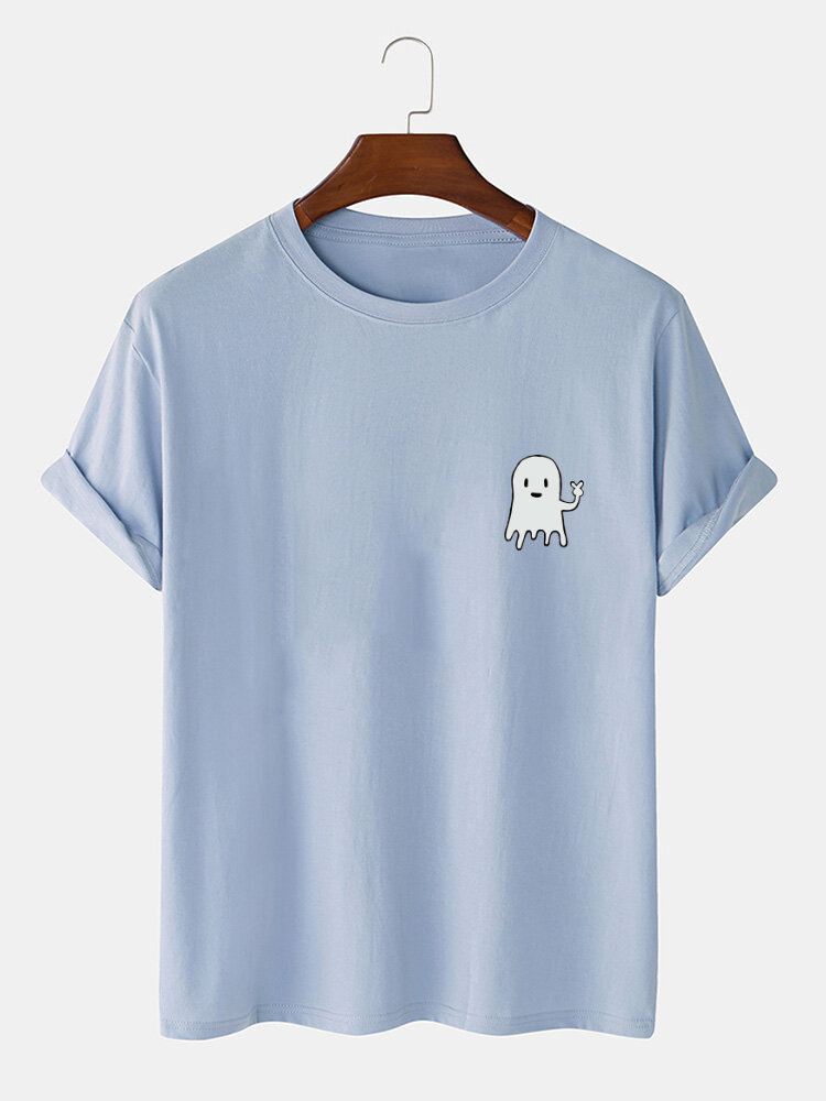 Miesten Halloween-sarjakuva Ghost Print-puuvillaiset Lyhythihaiset T-paidat