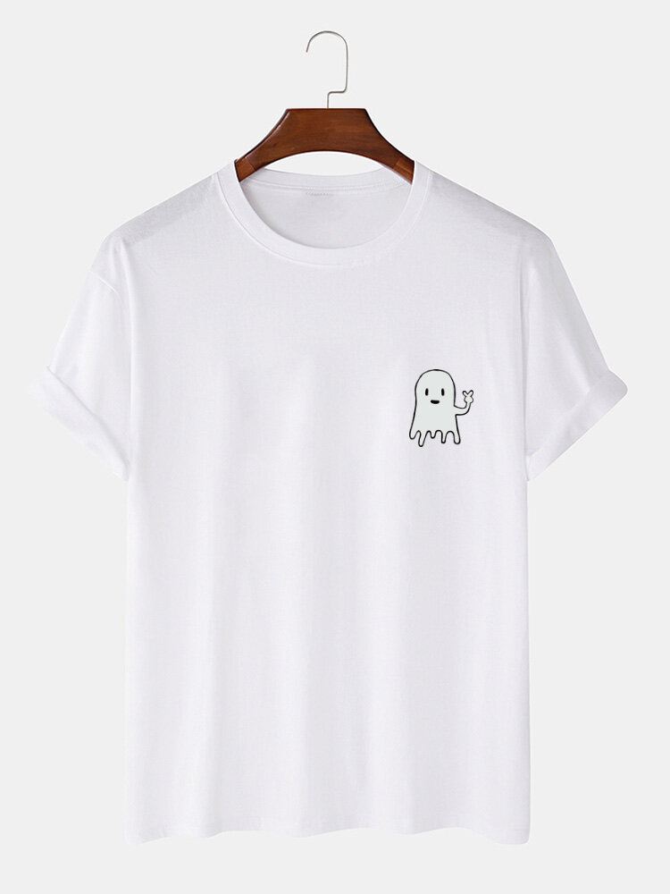 Miesten Halloween-sarjakuva Ghost Print-puuvillaiset Lyhythihaiset T-paidat