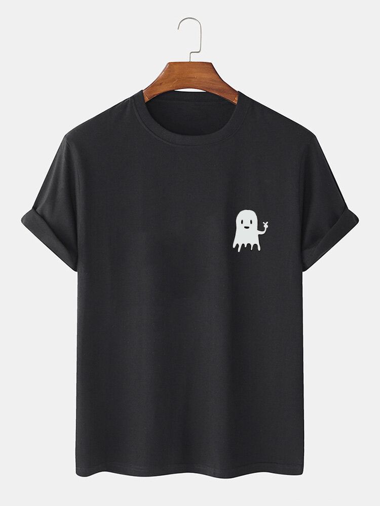 Miesten Halloween-sarjakuva Ghost Print-puuvillaiset Lyhythihaiset T-paidat