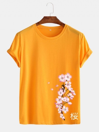 Miesten Kirsikkakuvioinen Japanilaistyylinen O-aukkoinen Lyhythihainen T-paita