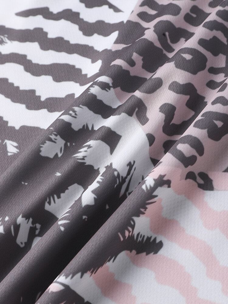 Miesten Palm Tree Leopard-hupullinen Kiristysnyöri Lyhythihaiset Rento T-paidat