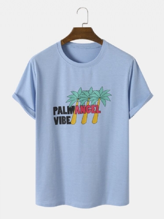 Miesten Palm Tree Letter Print Casual All Matched Skin Friendly Crew Neck T-paidat