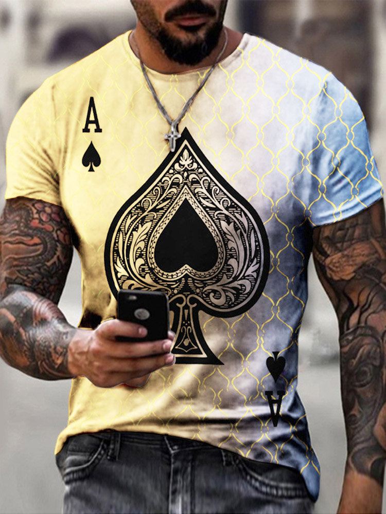 Miesten Poker Spade Ombre Print Helma Crew Neck Casual T-paita