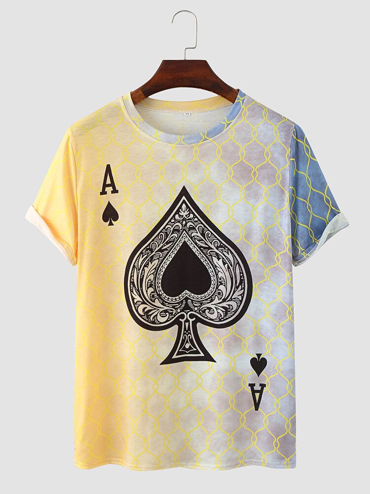 Miesten Poker Spade Ombre Print Helma Crew Neck Casual T-paita