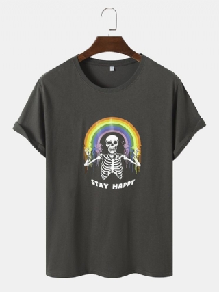 Miesten Puuvilla Funny Skull Rainbow Print Vapaa-aika Kaikki Yhteensopivat T-paidat