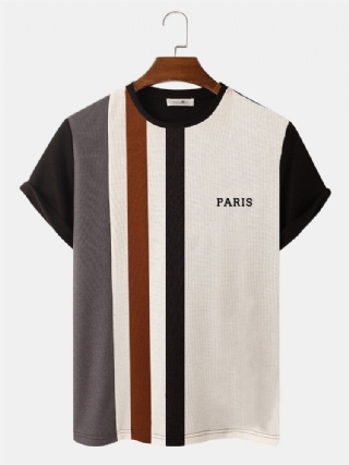 Miesten Raidalliset Patchwork Crew Neck Knit Veins Preppy T-paidat