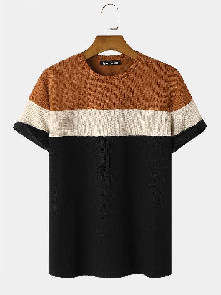 Miesten Suonet Patchwork Plain Color Crew Neck T-paidat