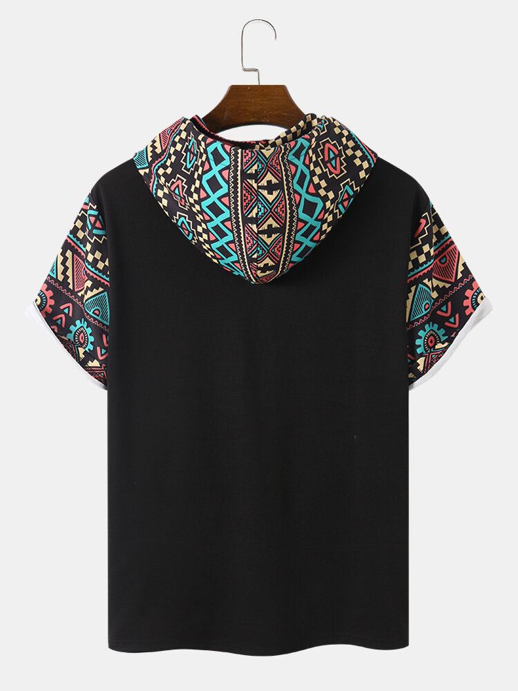 Miesten Tribal Geometric Print Patchwork Kaksitaskuiset Lyhythihaiset T-paidat