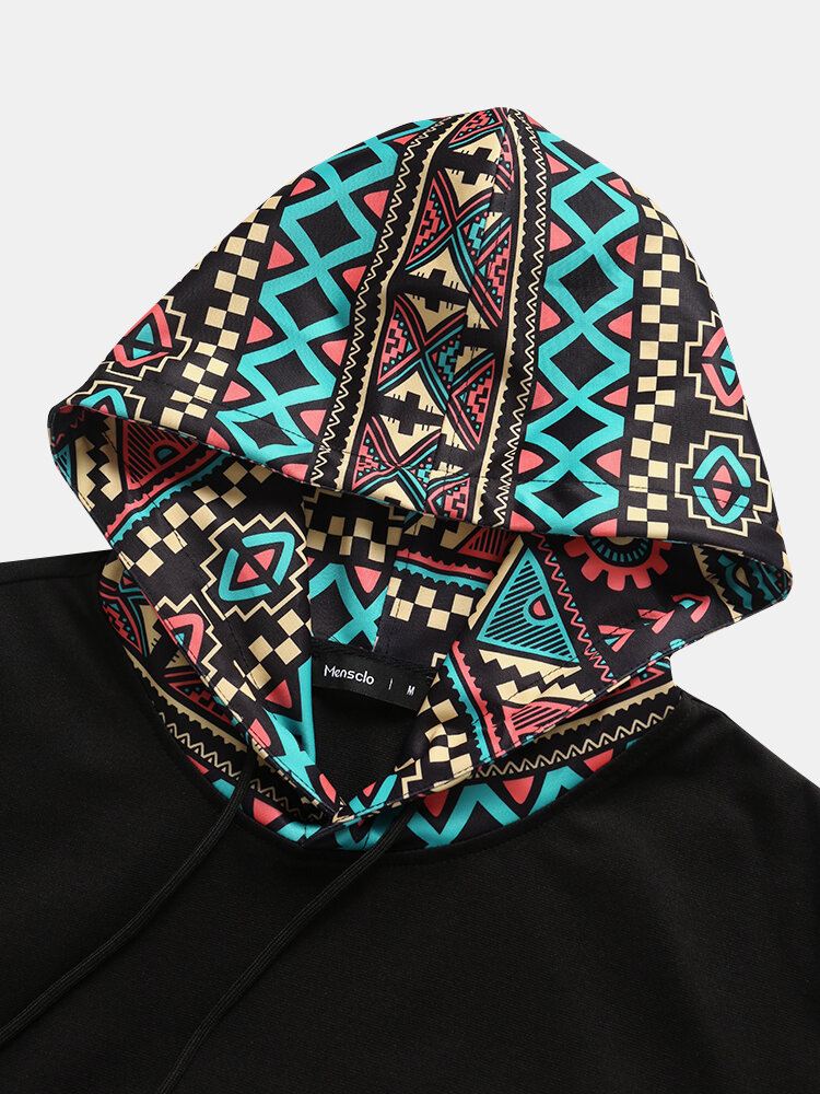 Miesten Tribal Geometric Print Patchwork Kaksitaskuiset Lyhythihaiset T-paidat