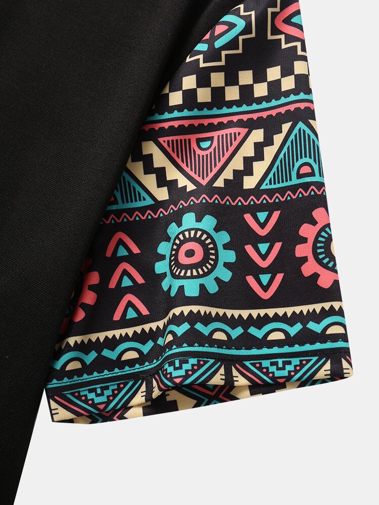 Miesten Tribal Geometric Print Patchwork Kaksitaskuiset Lyhythihaiset T-paidat