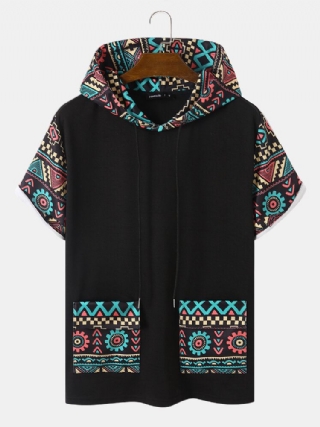 Miesten Tribal Geometric Print Patchwork Kaksitaskuiset Lyhythihaiset T-paidat