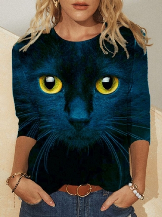 Naisten 3d-kissaprinttipitkähihaiset Design-t-paidat