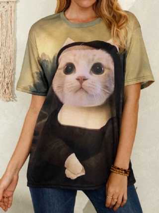 Naisten Funny Cat Print Pyöreäkauluksiset Lyhythihaiset T-paidat