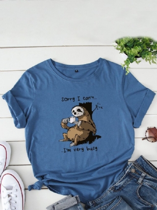 Naisten Funny Sloth Slogan Print O-kaula Lyhythihainen Päivittäinen Mukava T-paita