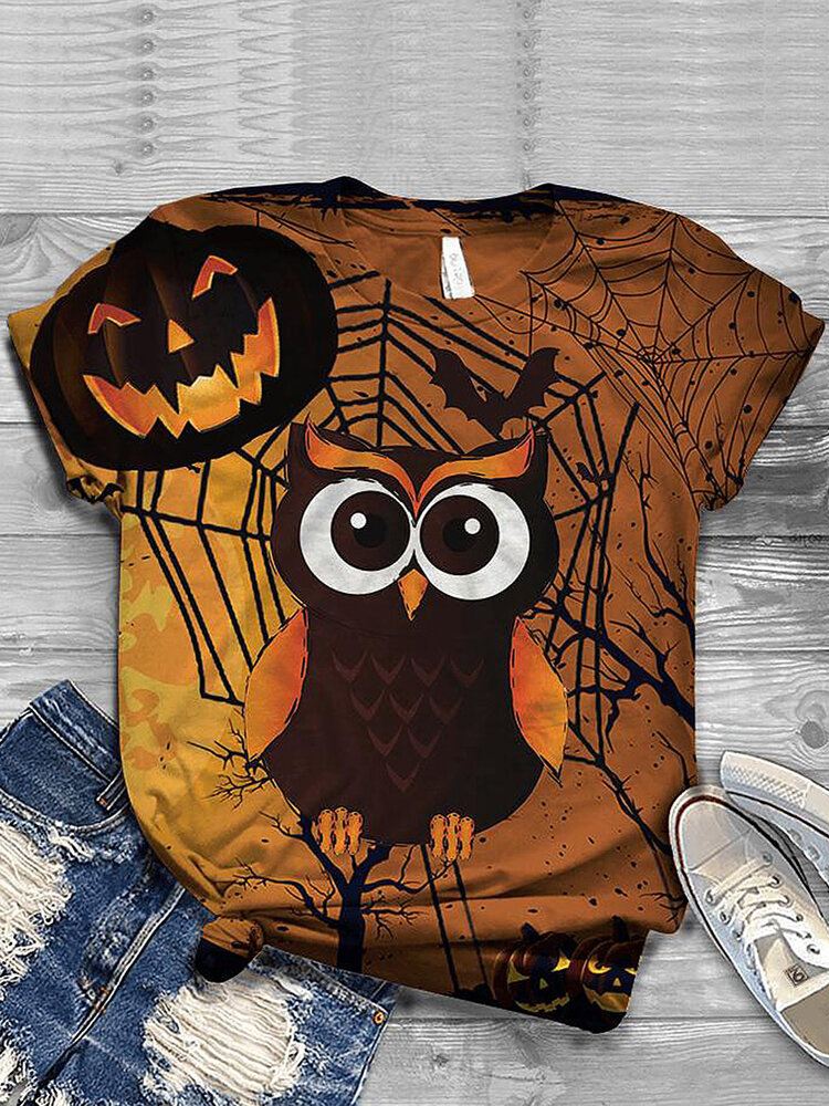 Naisten Halloween Funny Pumpkin Print Casual Lyhythihaiset T-paidat