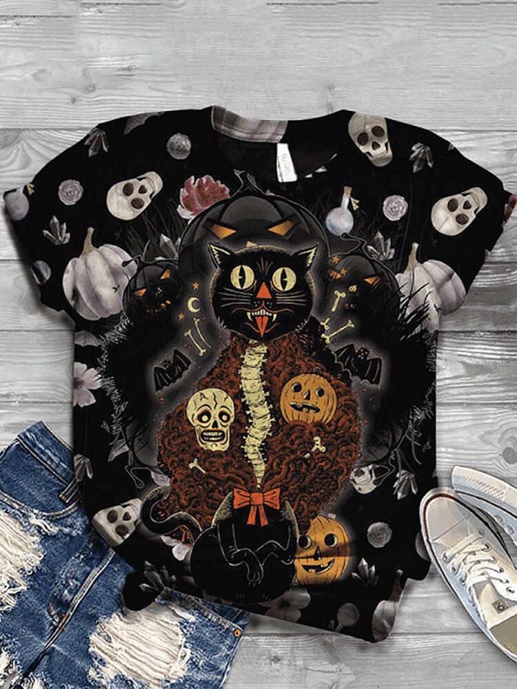 Naisten Halloween Funny Pumpkin Print Casual Lyhythihaiset T-paidat