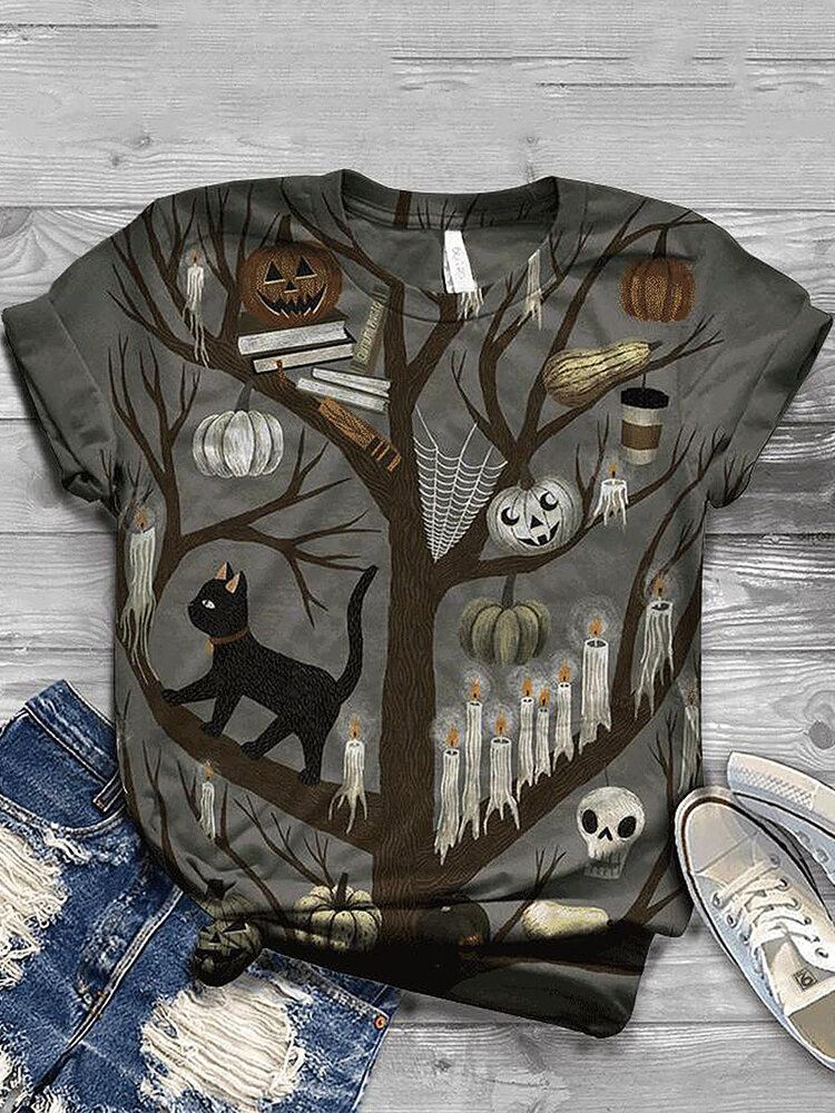 Naisten Halloween Funny Pumpkin Print Casual Lyhythihaiset T-paidat