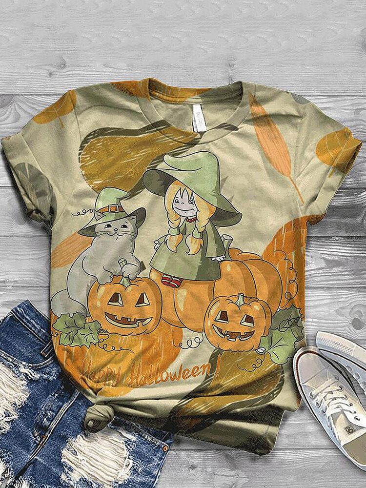 Naisten Halloween Funny Pumpkin Print Casual Lyhythihaiset T-paidat