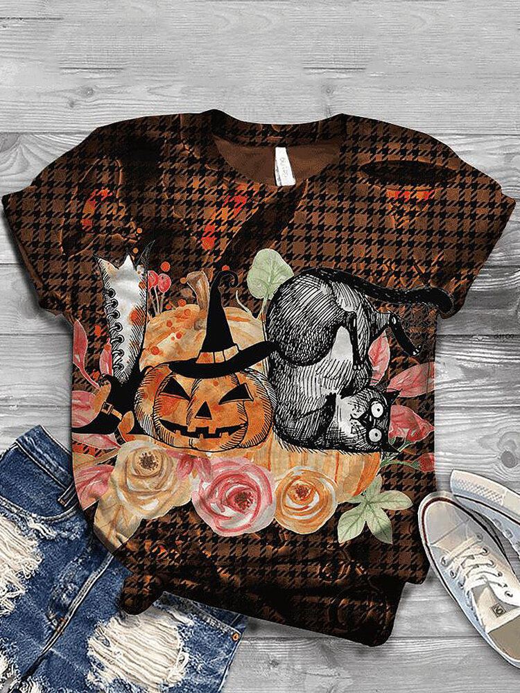 Naisten Halloween Funny Pumpkin Print Casual Lyhythihaiset T-paidat