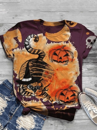 Naisten Halloween Funny Pumpkin Print Casual Lyhythihaiset T-paidat