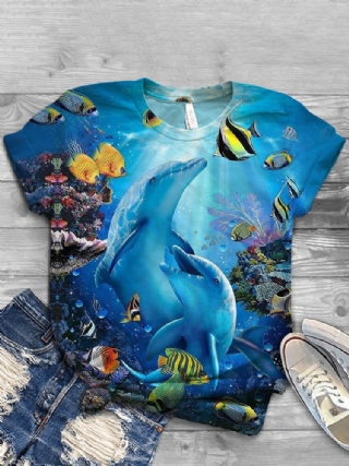 Naisten Ocean Whale Print O-pääntie Rento Lyhythihaiset T-paidat