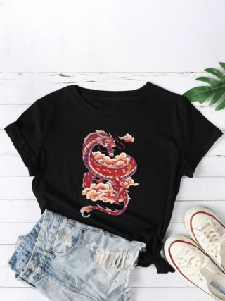 Naisten Oriental Dragon Graphics O-aukkoiset Rento Lyhythihaiset T-paidat