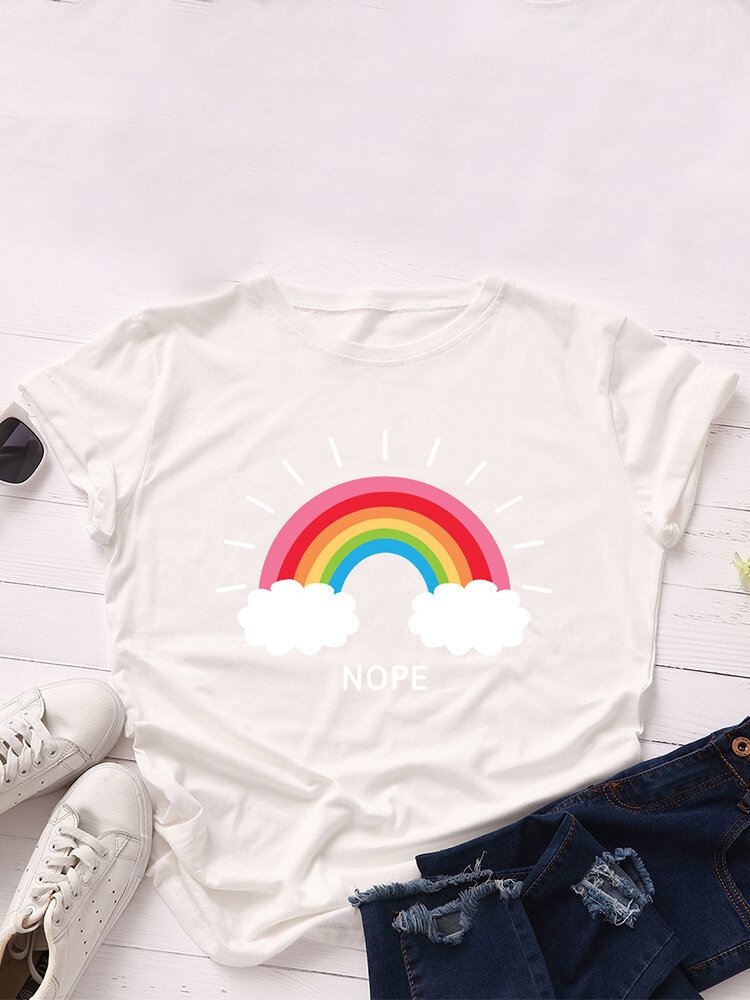 Naisten Rainbow Letter Print O-aukkoiset Lyhythihaiset Vapaa-ajan T-paidat