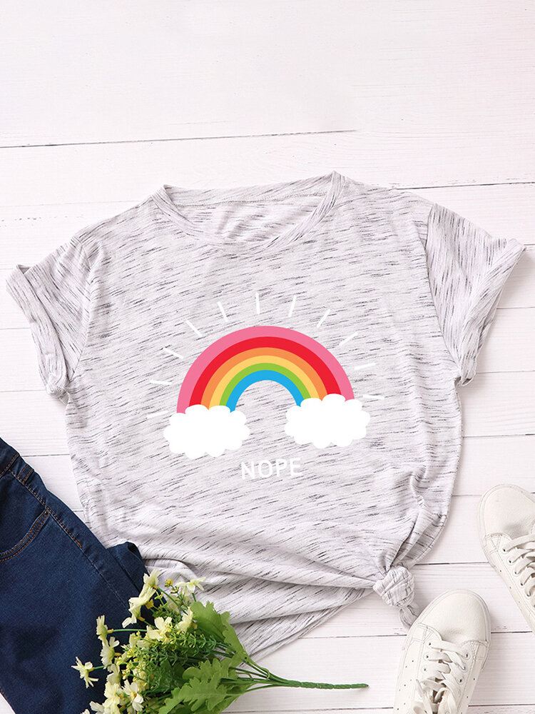 Naisten Rainbow Letter Print O-aukkoiset Lyhythihaiset Vapaa-ajan T-paidat