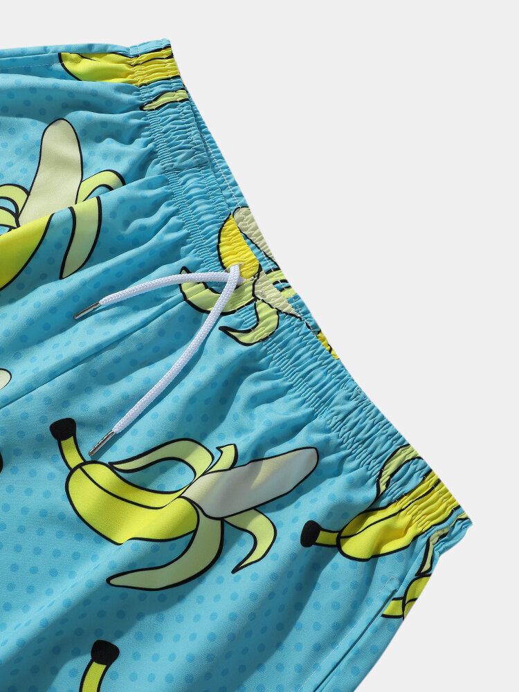 Miesten Allover Bananas Print Board Beachwear Löysät Leveät Shortsit