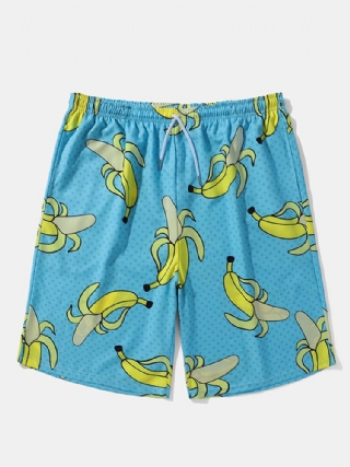 Miesten Allover Bananas Print Board Beachwear Löysät Leveät Shortsit