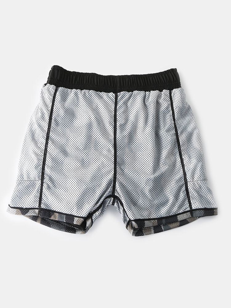 Miesten Camo Patchwork Nopeasti Kuivuva Elastinen Vyötärö Löysä Ulkojuoksu Urheilu Stretch Shortsit