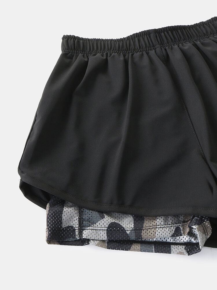 Miesten Camo Patchwork Nopeasti Kuivuva Elastinen Vyötärö Löysä Ulkojuoksu Urheilu Stretch Shortsit