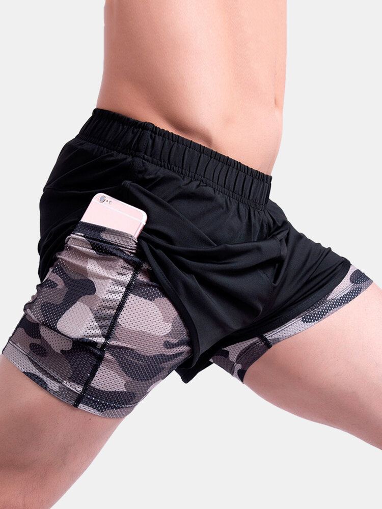 Miesten Camo Patchwork Nopeasti Kuivuva Elastinen Vyötärö Löysä Ulkojuoksu Urheilu Stretch Shortsit