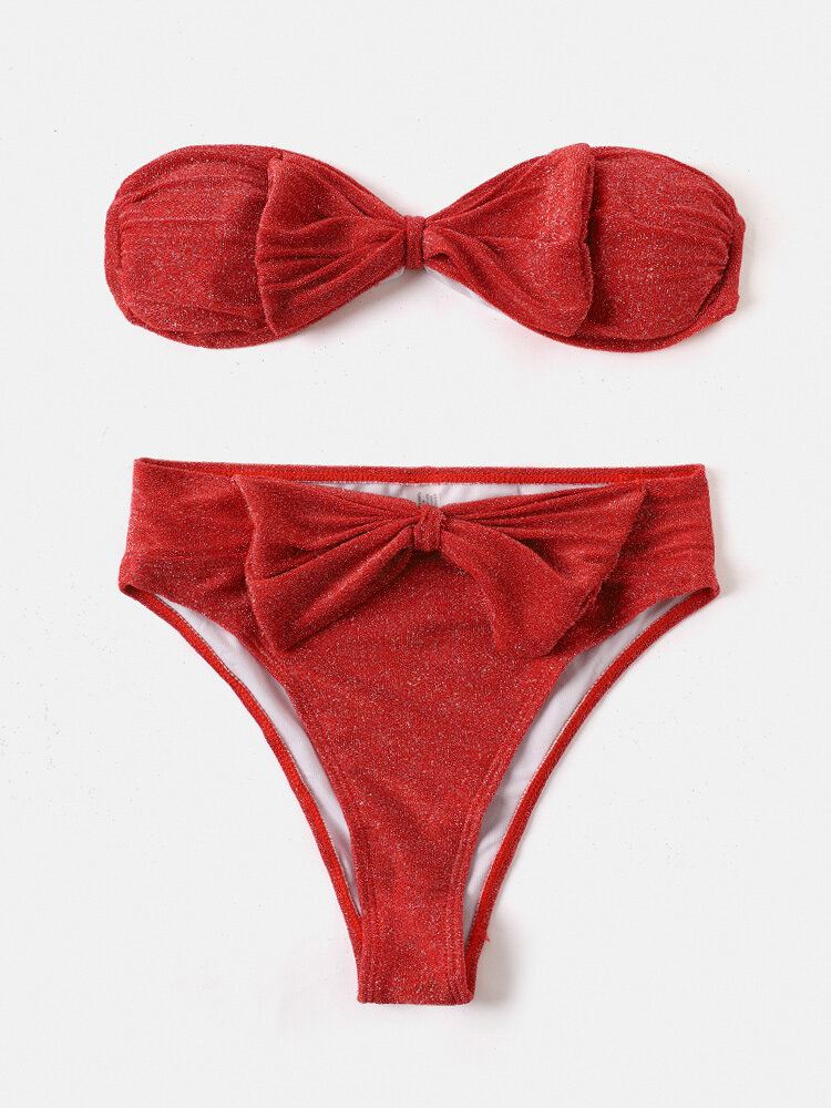 Naisten Iso Bowknot Langaton Selkäkiinnitys Bandeau Bikinit Uimapuvut