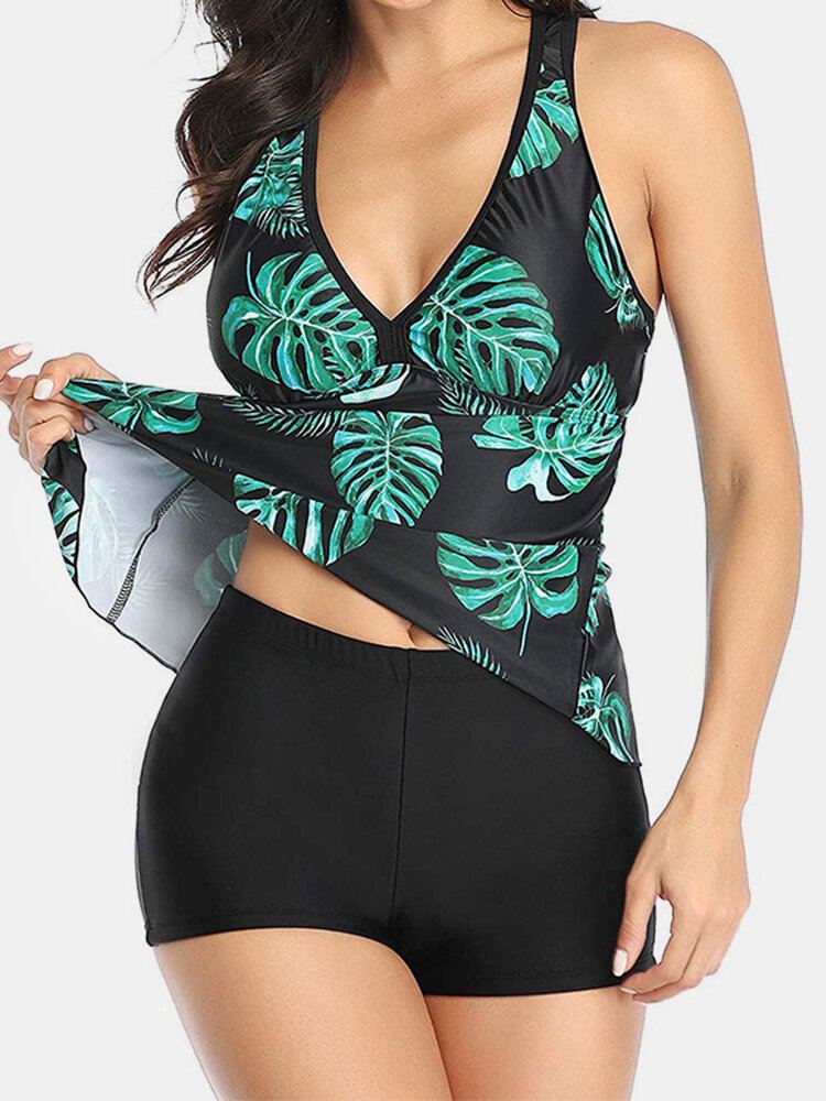 Naisten Kasviprintin Kansi Belly Tankini Hawaii Holiday Swimwear