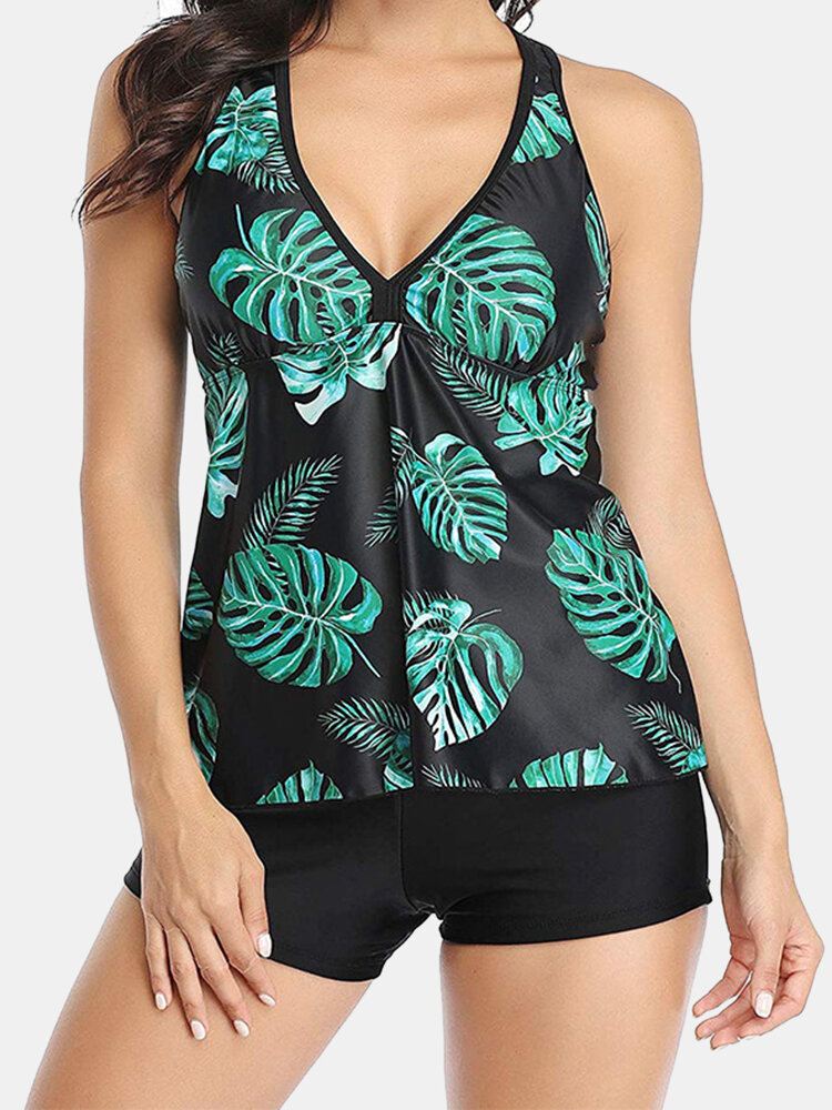 Naisten Kasviprintin Kansi Belly Tankini Hawaii Holiday Swimwear