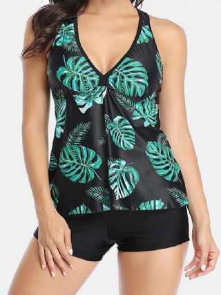 Naisten Kasviprintin Kansi Belly Tankini Hawaii Holiday Swimwear