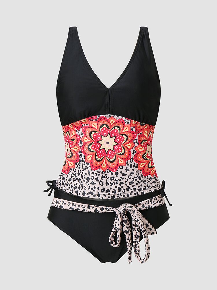 Naisten Leopard Calico Patchwork Nauha Pehmustettu Bohemian Style Bikinit