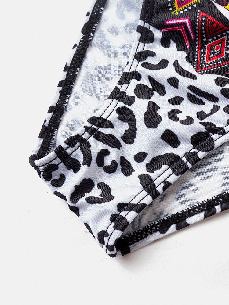 Naisten Leopard Patchwork Etninen Printti Riimunauha Bikinit Selkänojattomat Uimahousut