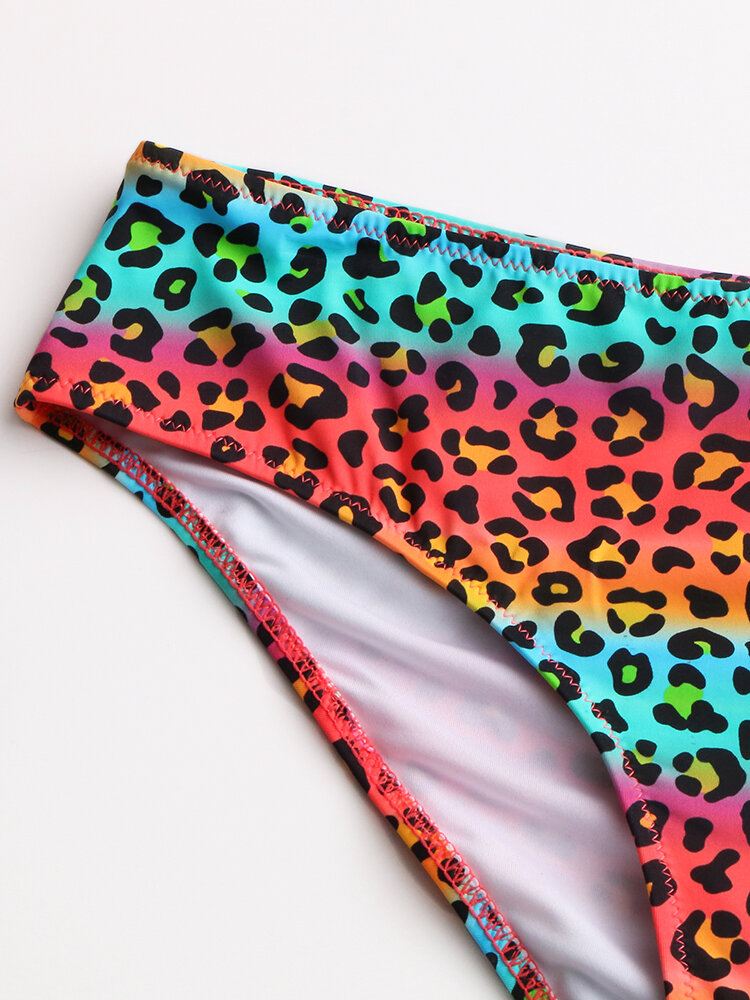 Naisten Leopard Patchwork Etuvetoketju Bikinit Takattomat Uimahousut