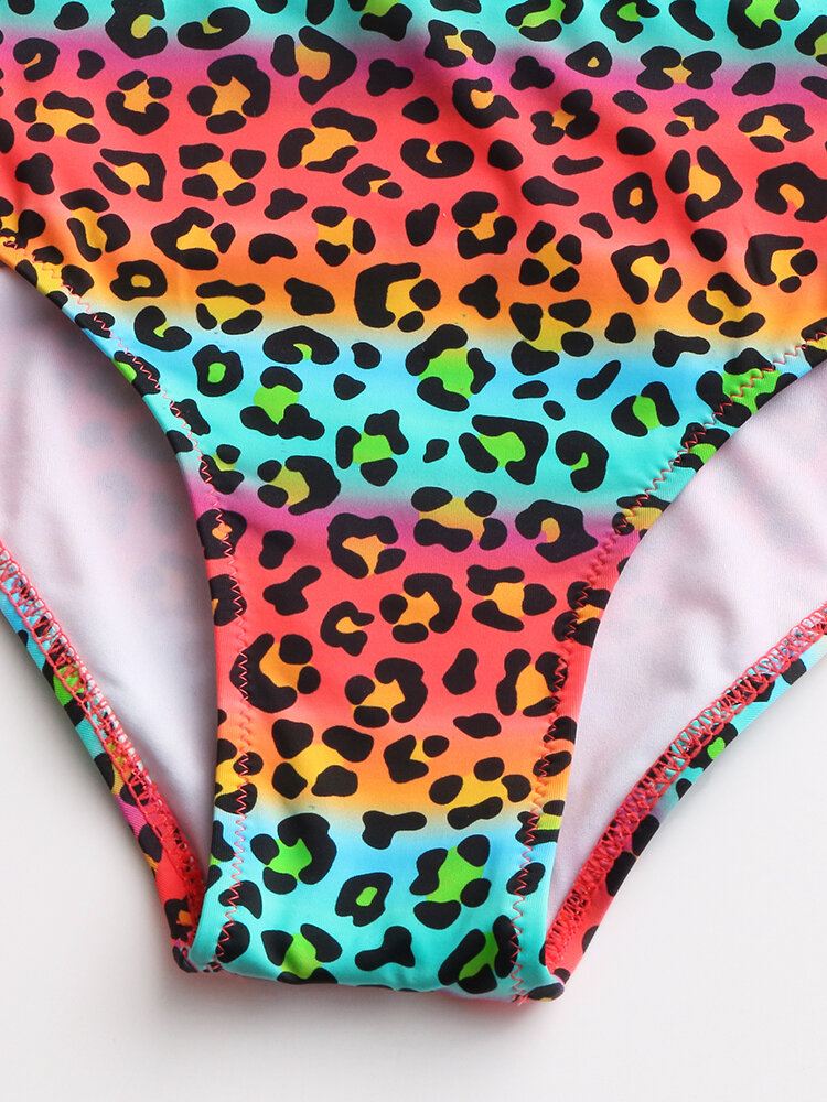 Naisten Leopard Patchwork Etuvetoketju Bikinit Takattomat Uimahousut