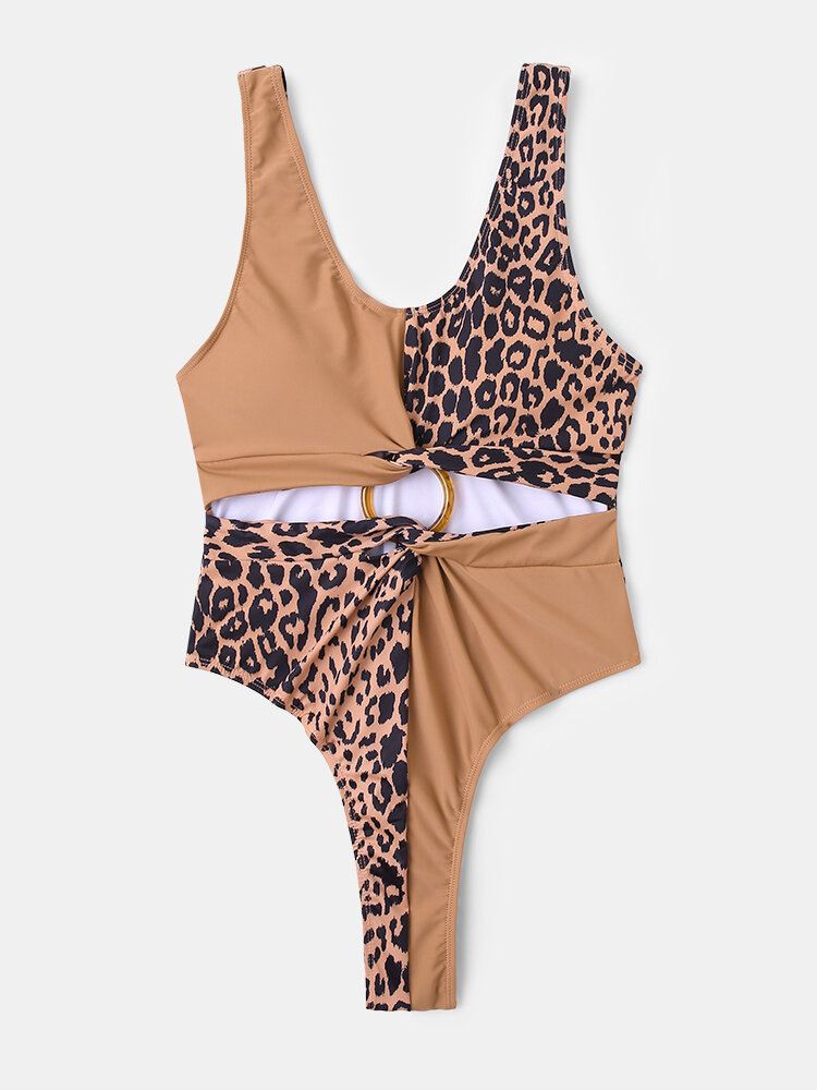 Naisten Leopard Patchwork Yksiväriset Bikinit Yksiosainen Leikattu Laihduttava Uima-asu