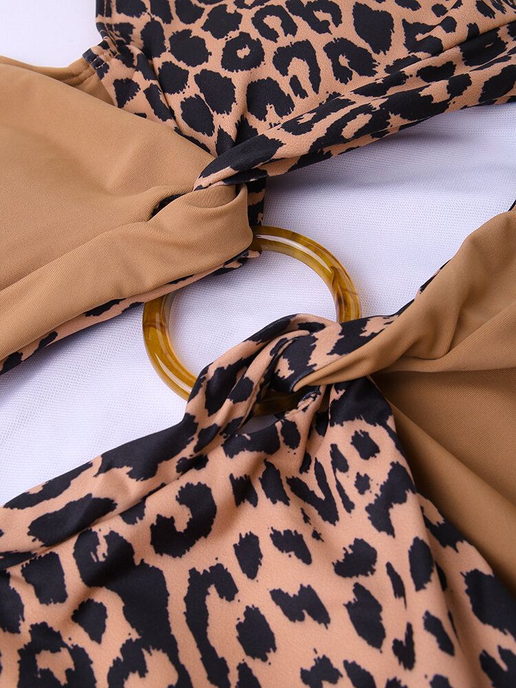 Naisten Leopard Patchwork Yksiväriset Bikinit Yksiosainen Leikattu Laihduttava Uima-asu