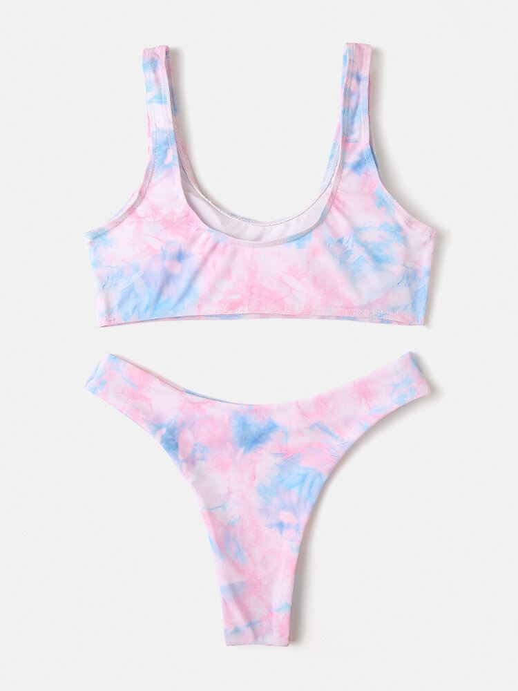 Naisten Tie-dye Print Leveät Olkaimet Matala Vyötäröinen Bikinit Uimapuku