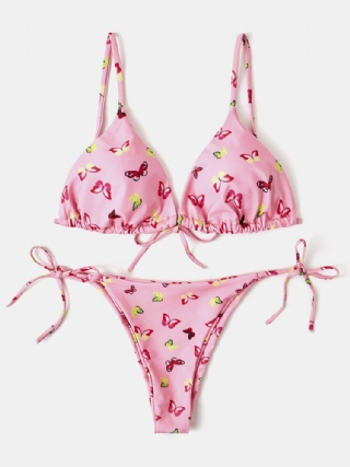 Naisten Värikäs Perhoskuvioinen Spagettiolkaimet Selkänojattomat Bikinit